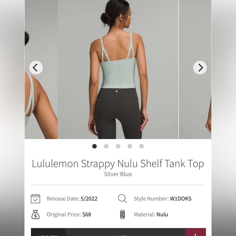 Lululemon Strappy Shelf Tank size 2